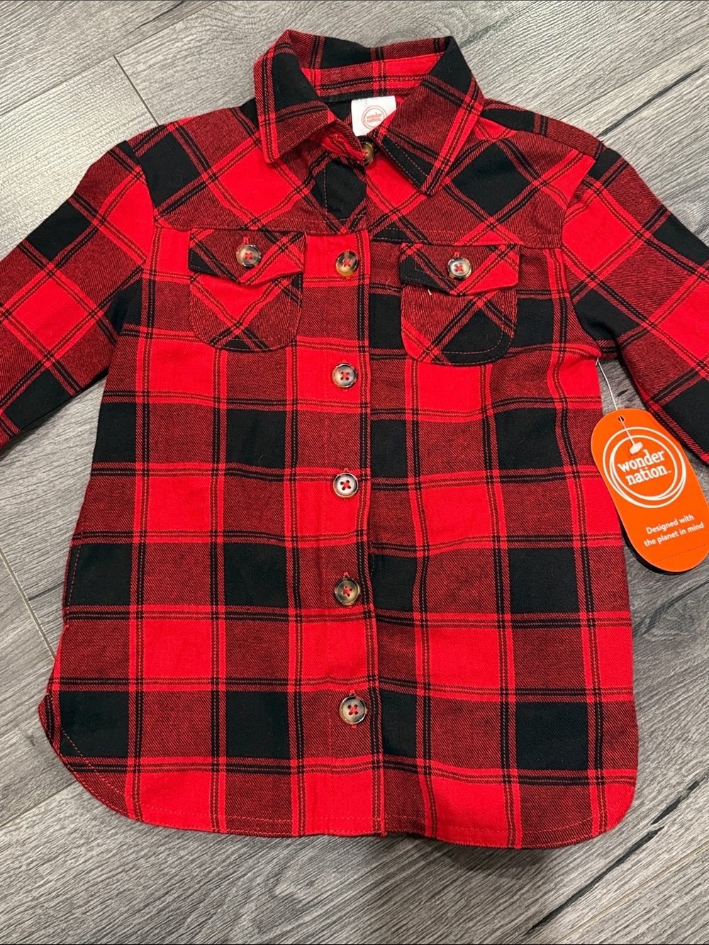 wonder nation Red and Black Plaid Button-Down Shirt Kids Christmas Everyday 18mo